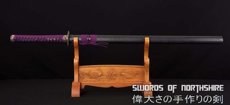 Hand Forged Black and Red Folded Damascus Steel Kiriha-Zukuri Samurai Ninja Sword