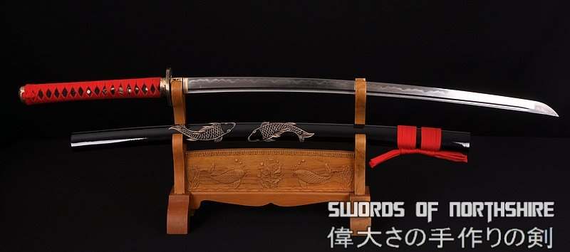 Hand Forged Folded Damascus Steel Clay Tempered Koi Fish Carving Samurai Katana Sword