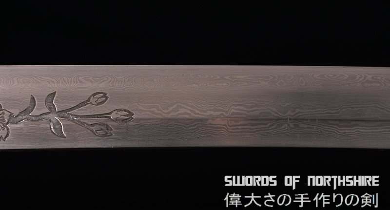 Hand Forged Folded Damascus Steel Blade Cherry Blossom Carving Samurai Katana Sword