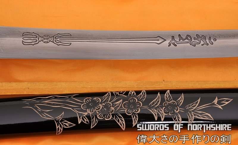 Hand Forged Folded Damascus Steel Blade Cherry Blossom Carving