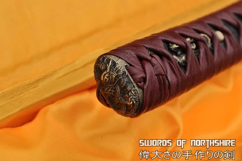 Hand Forged Folded Damascus Steel Blade Maroon Musashi Samurai Sword Katana
