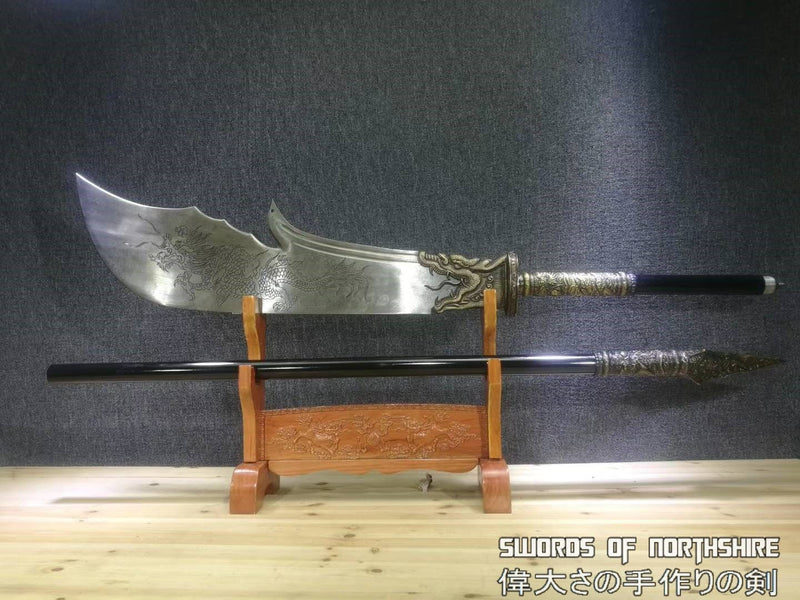 Hand Forged Guan Dao Folded Steel Chinese Dragon Guan Yu Crescent Moon Blade Guandao