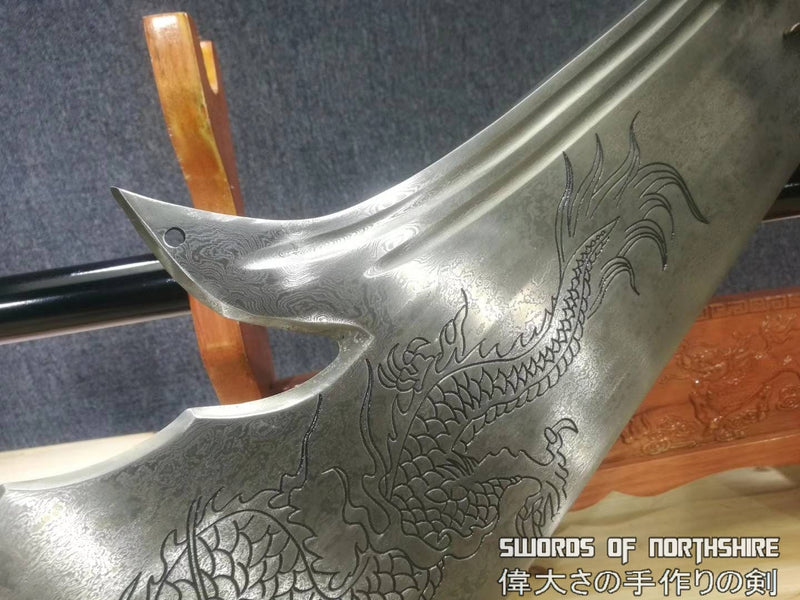 Hand Forged Guan Dao Folded Steel Chinese Dragon Guan Yu Crescent Moon Blade Guandao