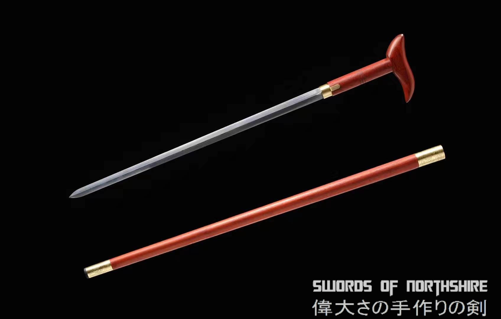 Walking Stick Cane Sword Folded Steel Blade Hiking Lock Mechanism Rosewood Trekking Jian