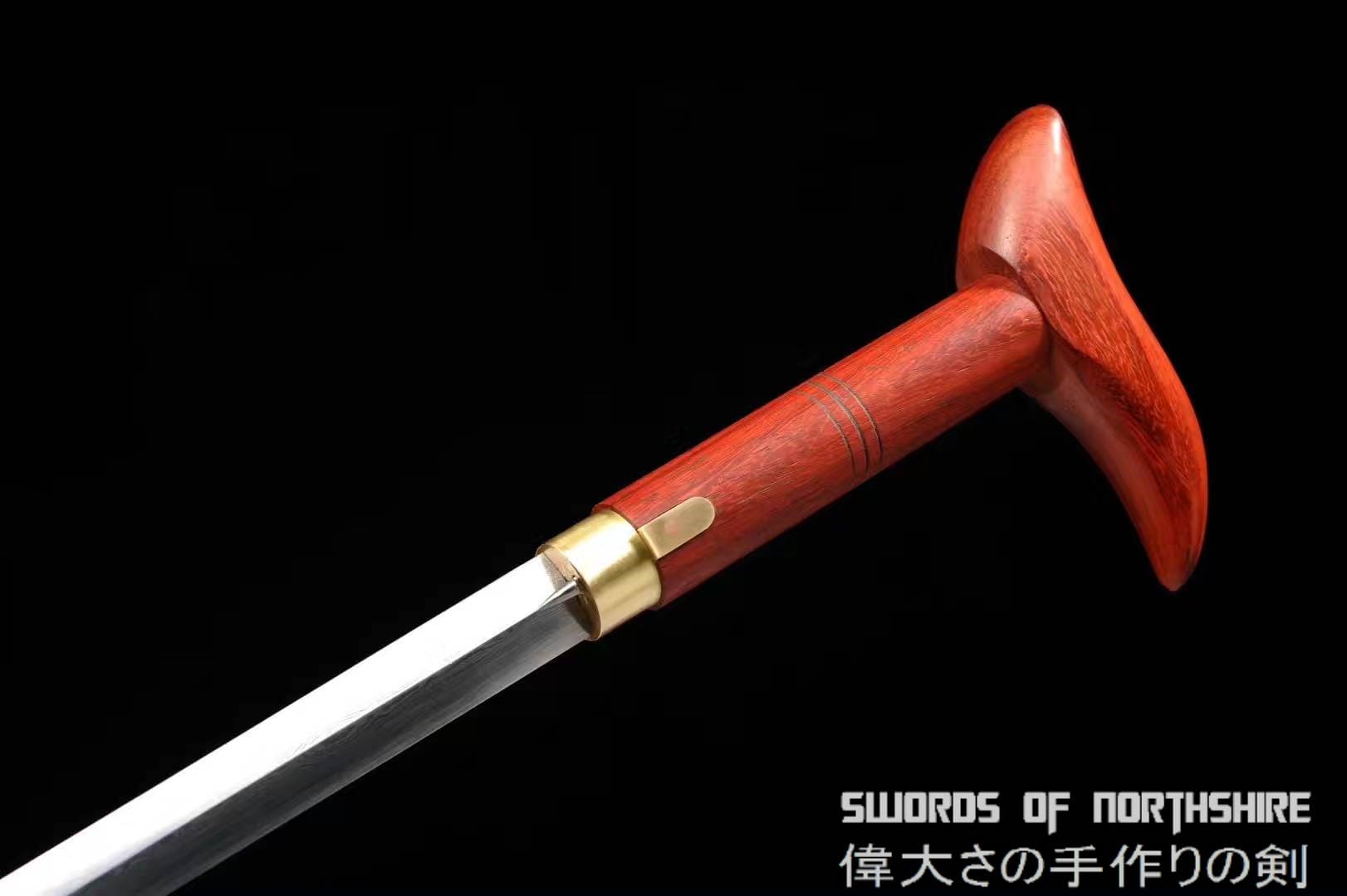 Walking Stick Cane Sword Folded Steel Blade Hiking Lock Mechanism Rosewood Trekking Jian