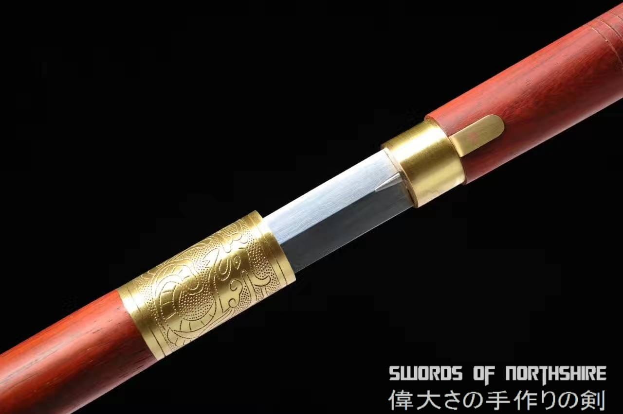 Walking Stick Cane Sword Folded Steel Blade Hiking Lock Mechanism Rosewood Trekking Jian