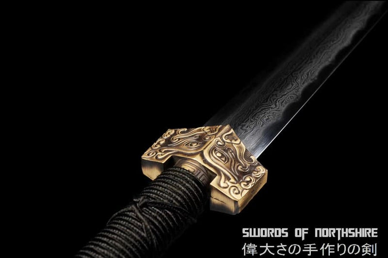 Clay Tempered Folded Damascus Steel Sword Hand Forged Blade Battle Ready Tai Chi Han Jian
