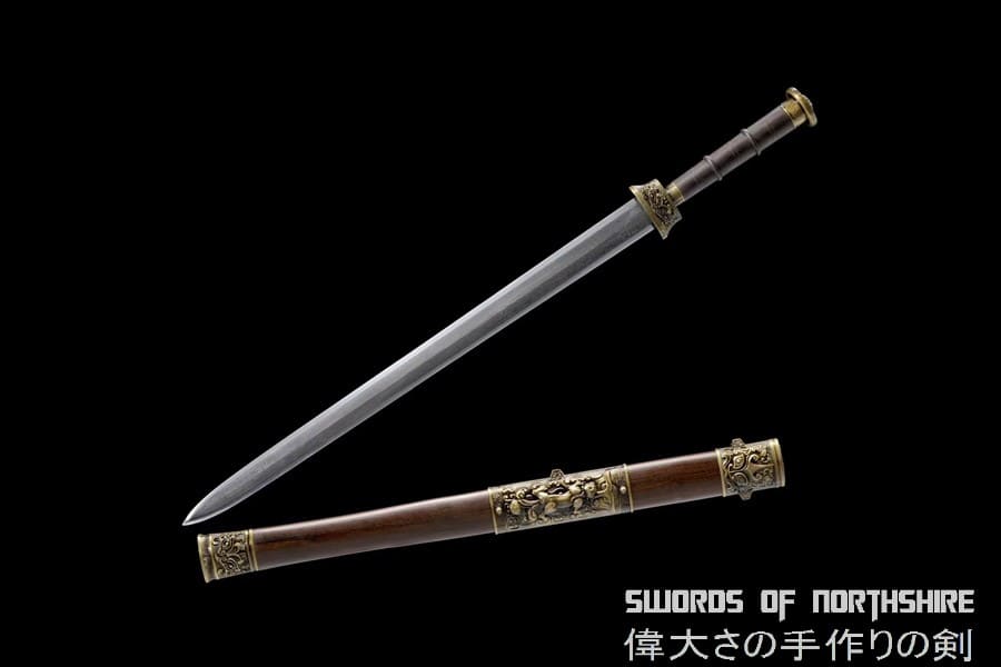 Warring States Jian Hand Forged Folded Damascus Steel Blade Battle Ready Chinese Lion Sword