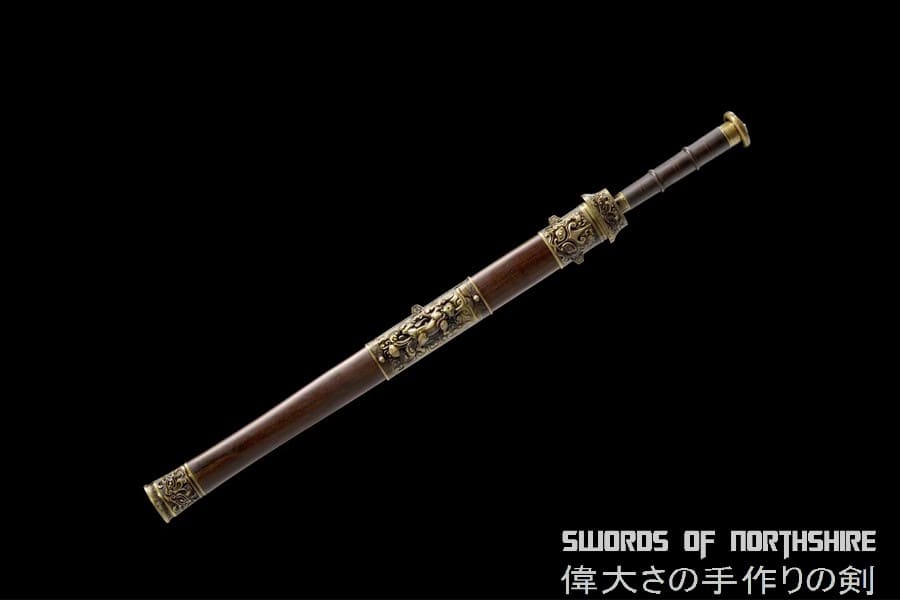 Warring States Jian Hand Forged Folded Damascus Steel Blade Battle Ready Chinese Lion Sword