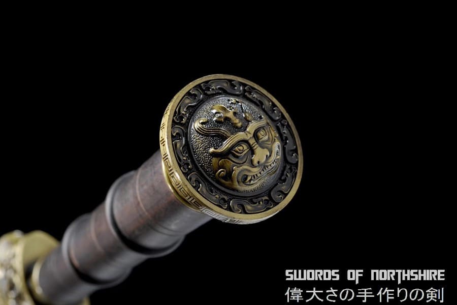 Warring States Jian Hand Forged Folded Damascus Steel Blade Battle Ready Chinese Lion Sword