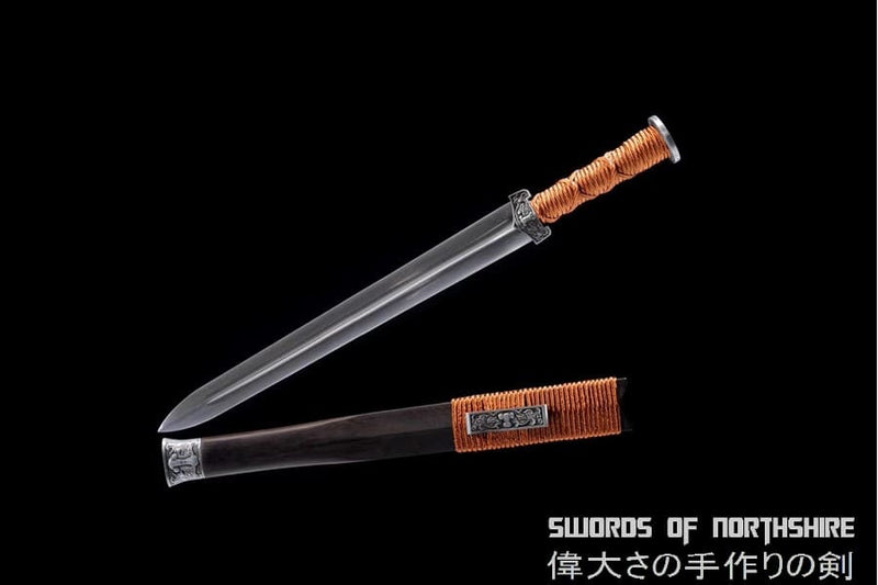 Yin Yang Short Sword Hand Forged Folded Damascus Steel Blade Battle Ready Chinese Han Jian