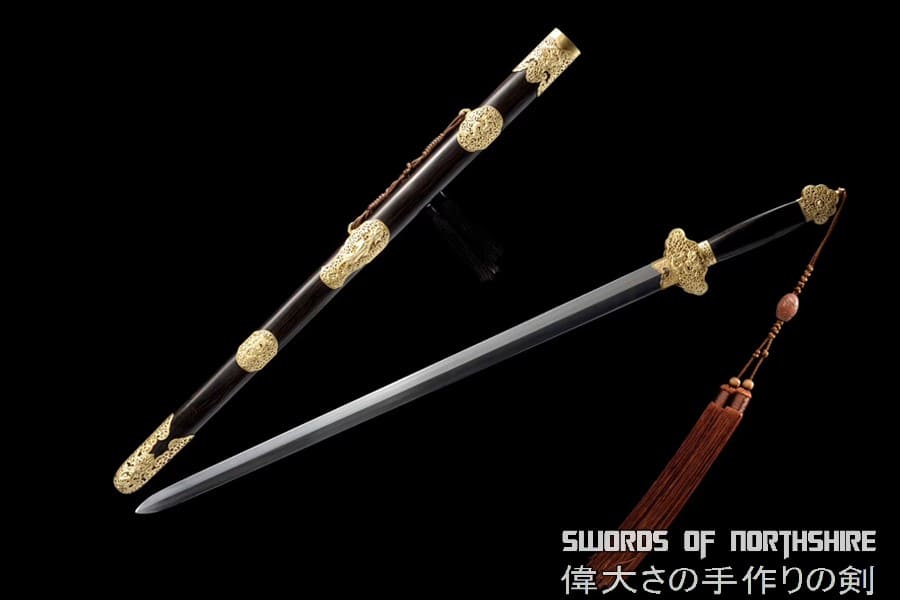 Gold Dragon Jian Hand Forged Folded Damascus Steel Blade Battle Ready Chinese Sword