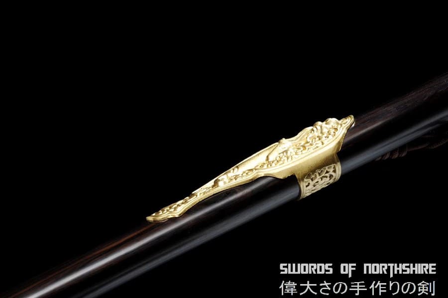 Gold Dragon Jian Hand Forged Folded Damascus Steel Blade Battle Ready Chinese Sword