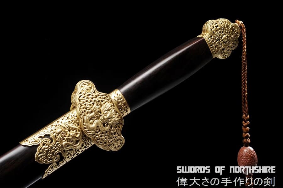 Gold Dragon Jian Hand Forged Folded Damascus Steel Blade Battle Ready Chinese Sword