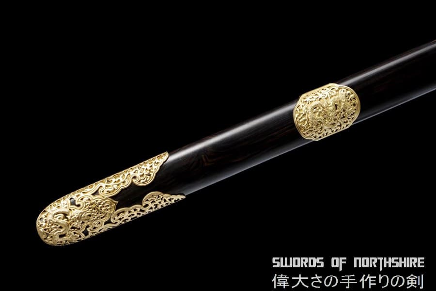 Gold Dragon Jian Hand Forged Folded Damascus Steel Blade Battle Ready Chinese Sword