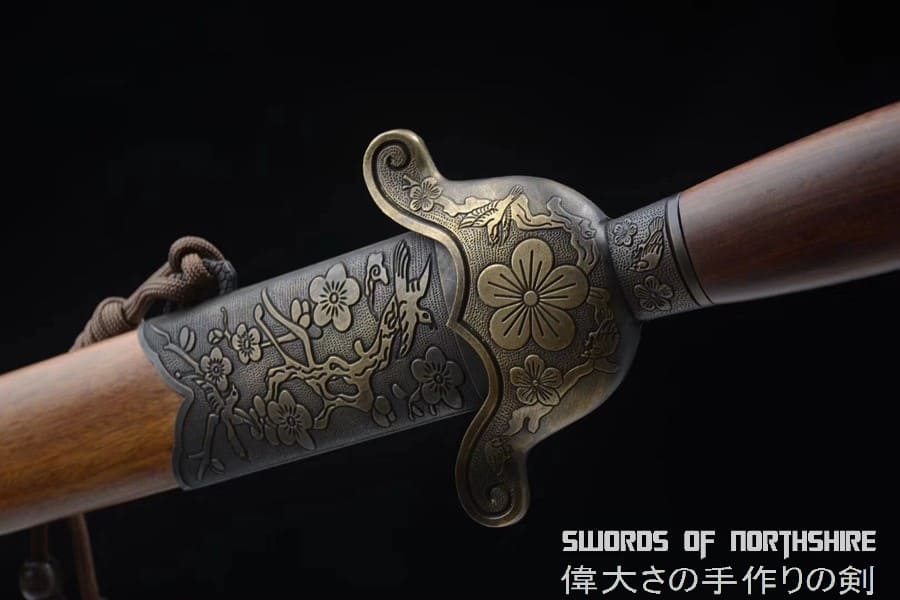 Plum Blossom Jian Hand Forged Folded Damascus Steel Blade Battle Ready Chinese Sword