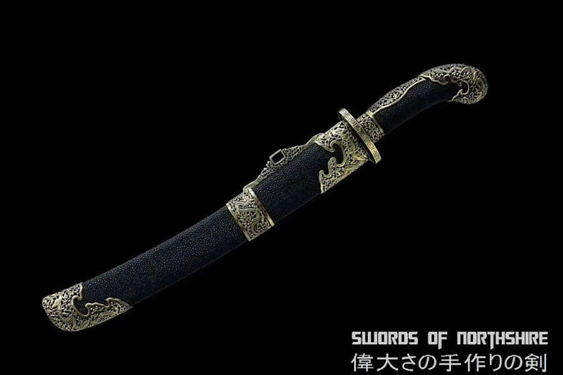 Qing Dao Folded Steel Blade Full Stingray Skin Wrap Chinese Martial Arts Sword Hazuya Polish