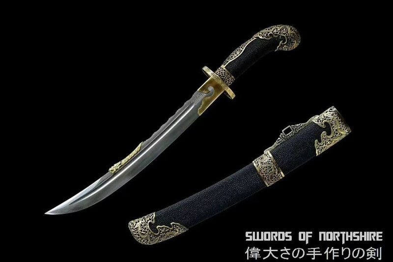 Qing Dao Folded Steel Blade Full Stingray Skin Wrap Chinese Martial Arts Sword Hazuya Polish