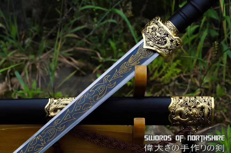 1095 High Carbon Steel Etched Blade Han Jian Gold Dragon Chinese Martial Arts Tai Chi Sword