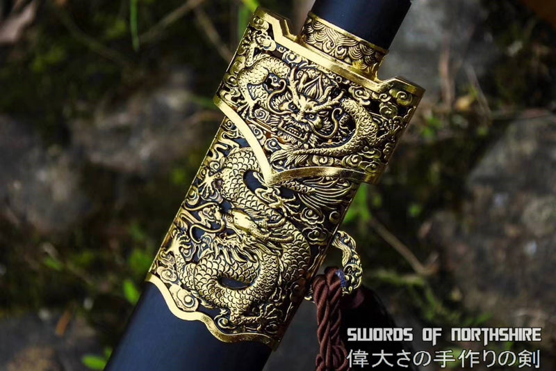 1095 High Carbon Steel Etched Blade Han Jian Gold Dragon Chinese Martial Arts Tai Chi Sword