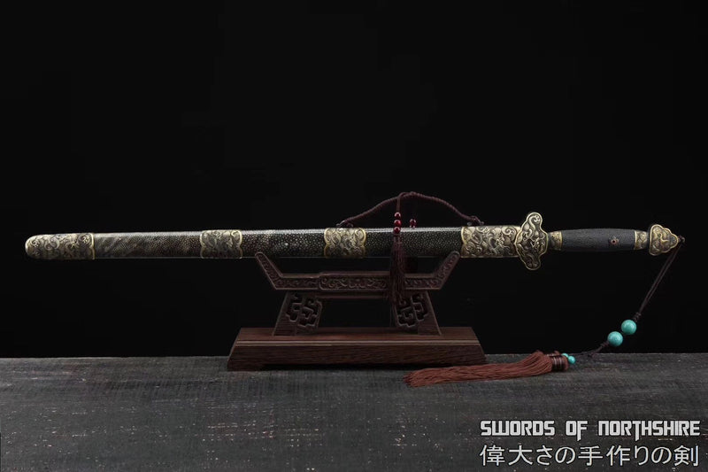 Jade Dragon Qiang Jian Hand Forged Clay Tempered Folded Steel Blade Battle Ready Chinese Jian Sword