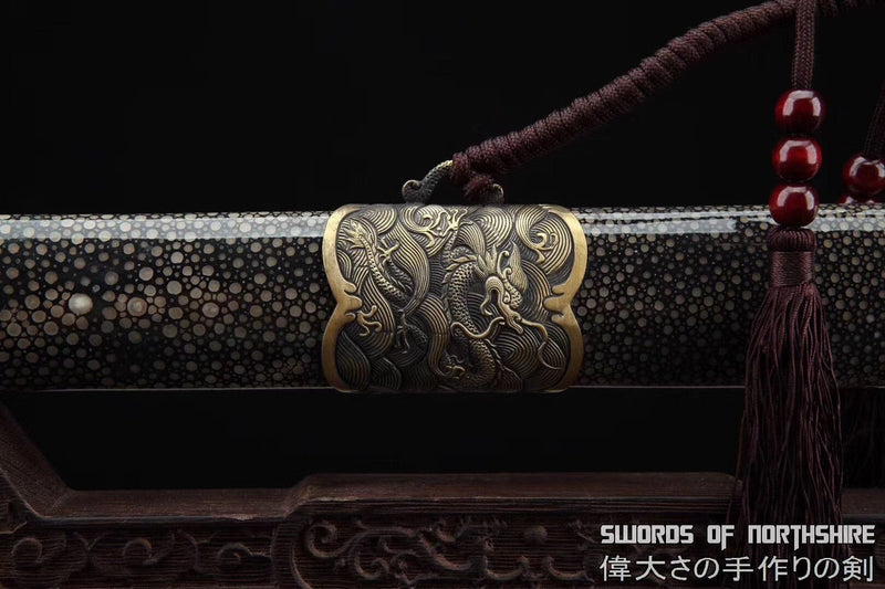 Jade Dragon Qiang Jian Hand Forged Clay Tempered Folded Steel Blade Battle Ready Chinese Jian Sword