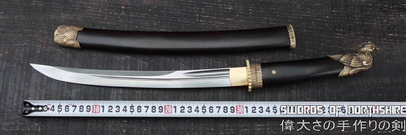 Little Falcon Dao Knife Chinese Short Sword Clay Tempered & Folded Damascus Steel Hazuya Polished Blade