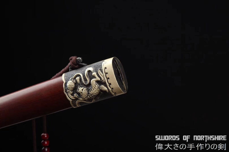 Foo Dog Jian Hand Forged Folded Damascus Steel Blade Mythological Lion Chinese Tai Chi Sword