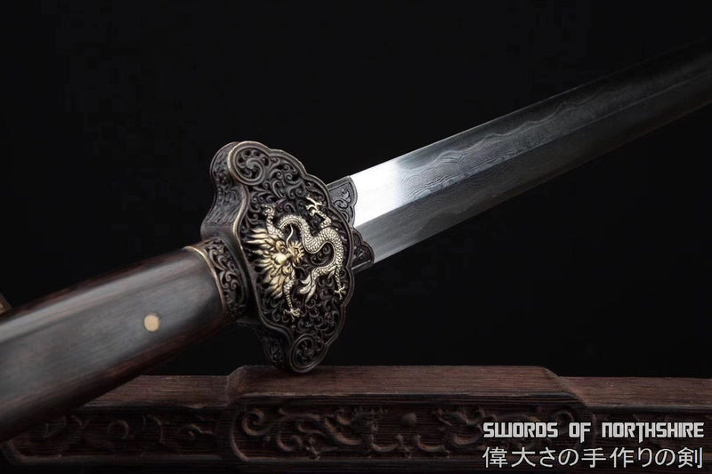Ebony Dragon Jian Hand Forged Clay Tempered & Folded Steel Blade Battle Ready Chinese Jian Sword