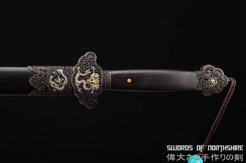 Ebony Dragon Jian Hand Forged Clay Tempered & Folded Steel Blade Battle Ready Chinese Jian Sword