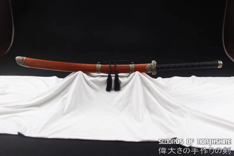 Chinese Dadao Broadsword War Saber Rosewood Sword Hand Forged Folded Damascus Steel Blade