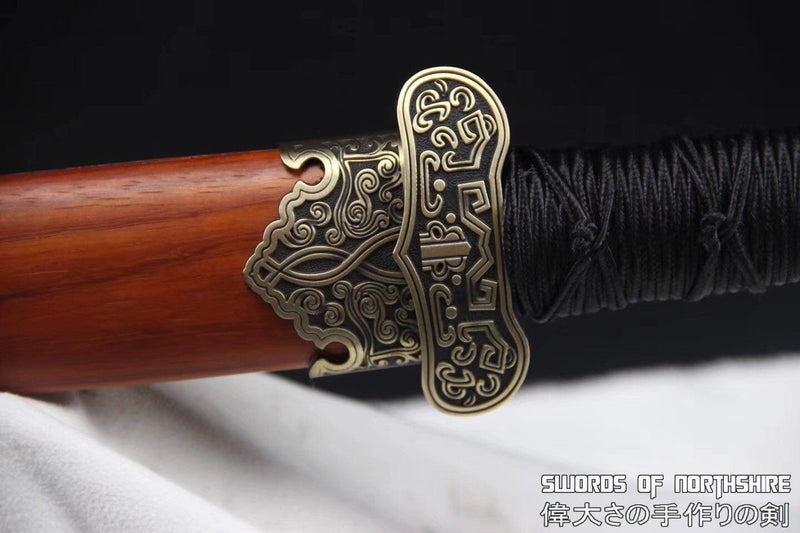 Chinese Dadao Broadsword War Saber Rosewood Sword Hand Forged Folded Damascus Steel Blade