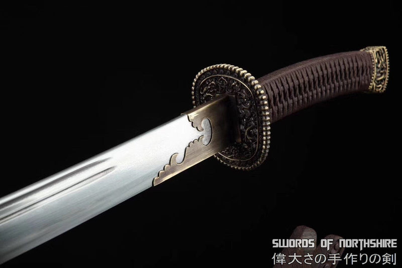 Qing Dynasty Dao Chinese Sword Clay Tempered & Folded Steel Hazuya Polished Blade Genuine Rayskin Scabbard