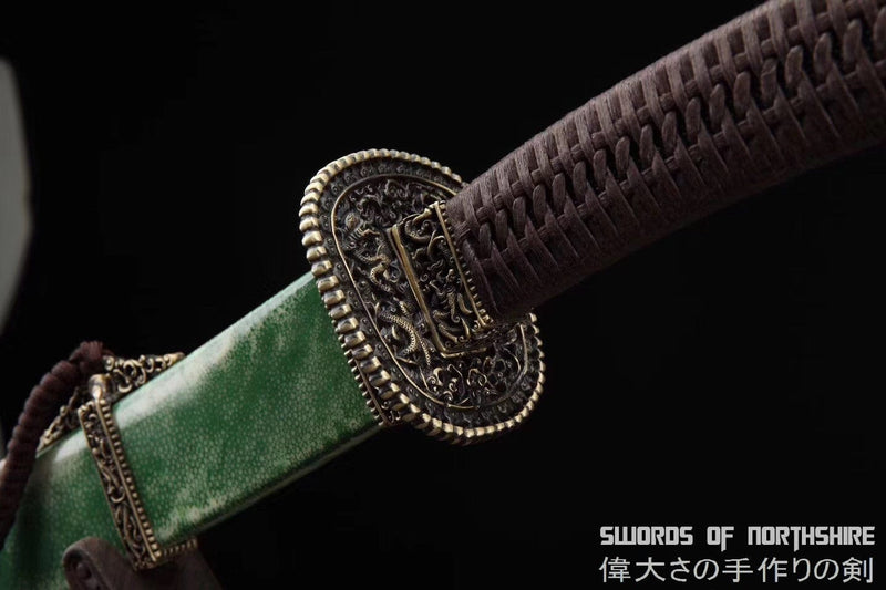 Qing Dynasty Dao Chinese Sword Clay Tempered & Folded Steel Hazuya Polished Blade Genuine Rayskin Scabbard