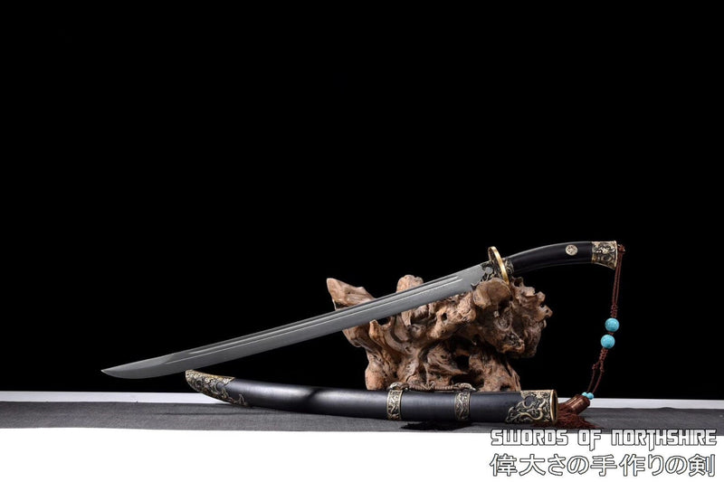 Emperor Qianlong Qing Dynasty Folded Steel Blade Battle Ready Tai Chi Chinese Dao Sword Ebony Wood Scabbard