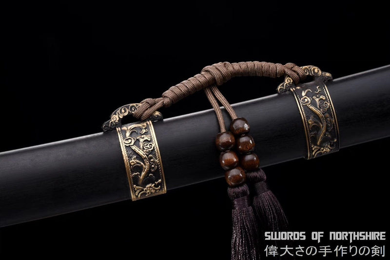 Emperor Qianlong Qing Dynasty Folded Steel Blade Battle Ready Tai Chi Chinese Dao Sword Ebony Wood Scabbard