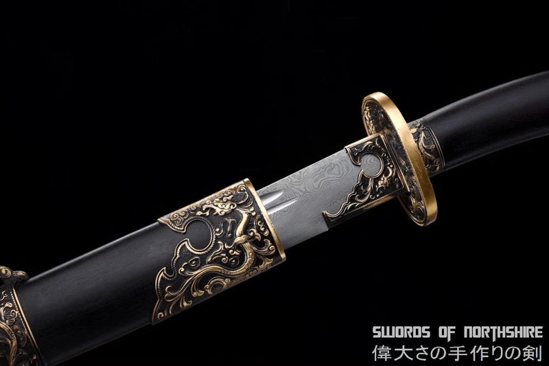 Emperor Qianlong Qing Dynasty Folded Steel Blade Battle Ready Tai Chi Chinese Dao Sword Ebony Wood Scabbard