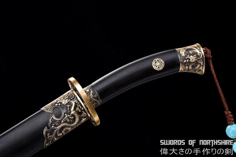 Emperor Qianlong Qing Dynasty Folded Steel Blade Battle Ready Tai Chi Chinese Dao Sword Ebony Wood Scabbard