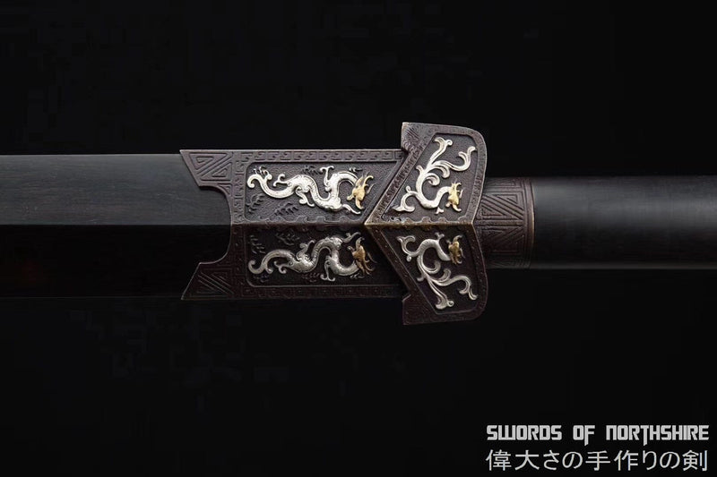 Ebony Wood Clay Tempered & Folded Damascus Steel Han Jian Battle Ready Chinese Martial Arts Tai Chi Sword