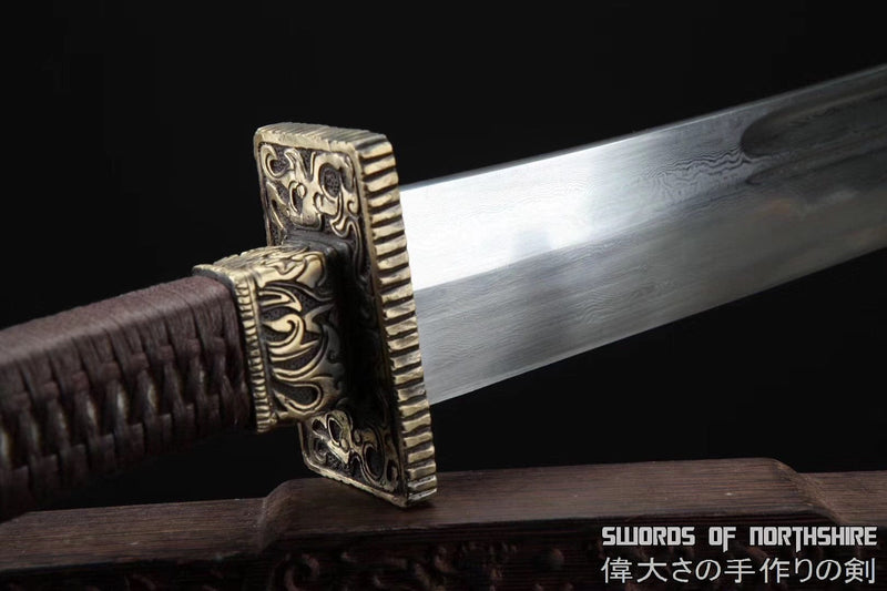 Ming Dynasty Dragon Dao Handmade Folded Damascus Steel Beautiful Hada Blade Chinese Sword