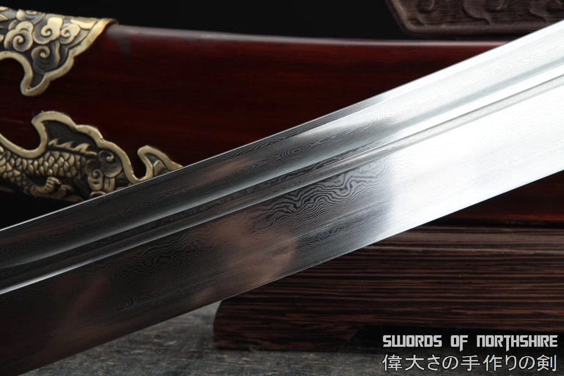 Ming Dynasty Dragon Dao Handmade Folded Damascus Steel Beautiful Hada Blade Chinese Sword