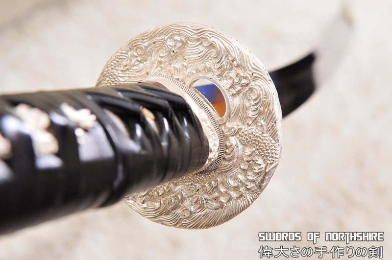 1095 High Carbon Steel Clay Tempered Silver Dragon Katana Samurai Sword