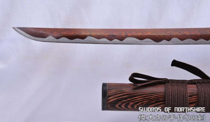 Hand Forged Red and Black Folded Steel Blade Samurai Katana Sword