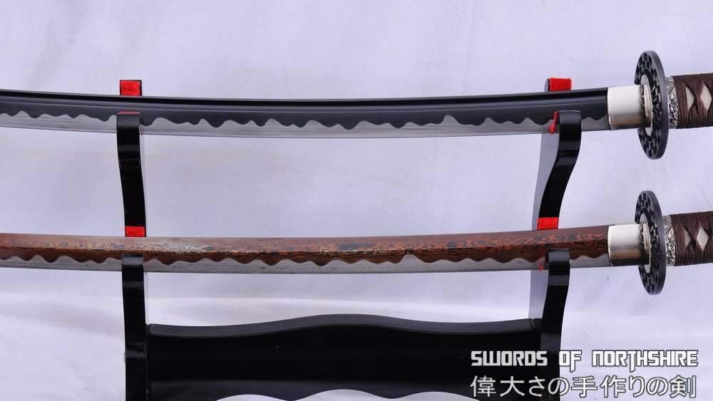 1095 High Carbon Steel Black Blade and Red Folded Steel Samurai