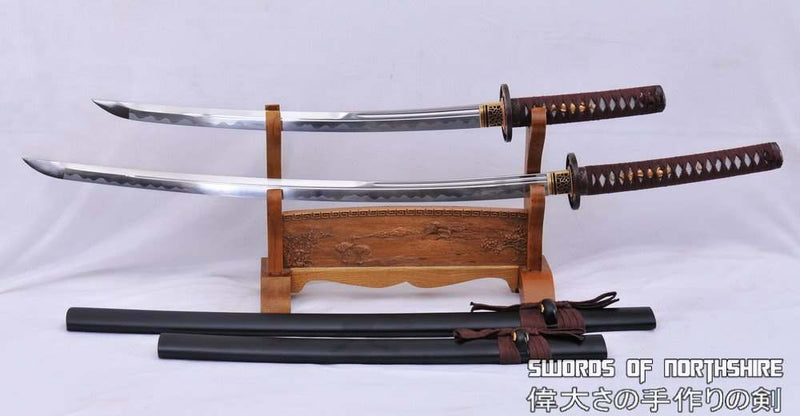 Hand Forged 1095 High Carbon Steel Unokubi Zukuri Samurai Sword Katana & Wakizashi Set