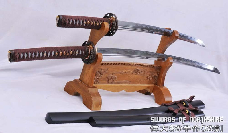 Hand Forged 1095 High Carbon Steel Unokubi Zukuri Samurai Sword Katana & Wakizashi Set