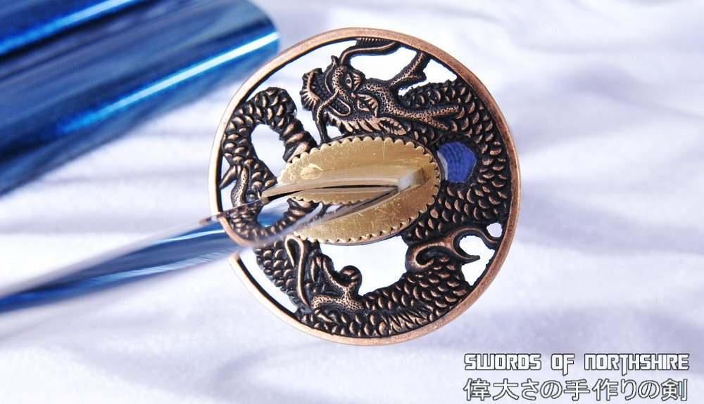 Hand Forged Folded Steel Katana & Wakizashi Blue Dragon Samurai