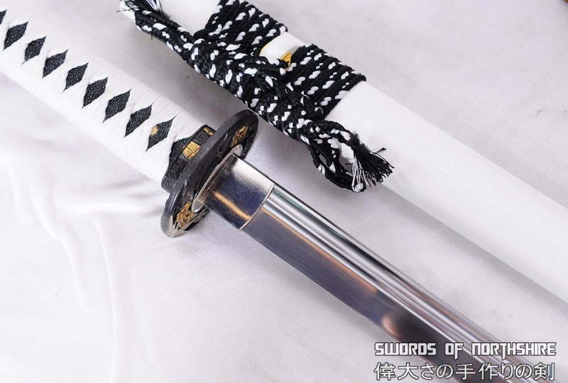 Hand Forged 1095 High Carbon Steel Unokubi Zukuri Straight Blade White Chokuto Ninja Sword