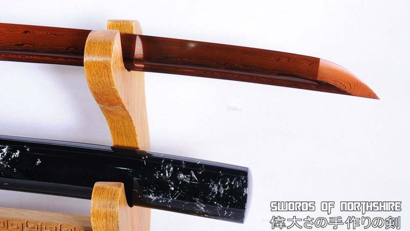 Hand Forged Red and Black Folded Steel Blade Samurai Wakizashi Sword
