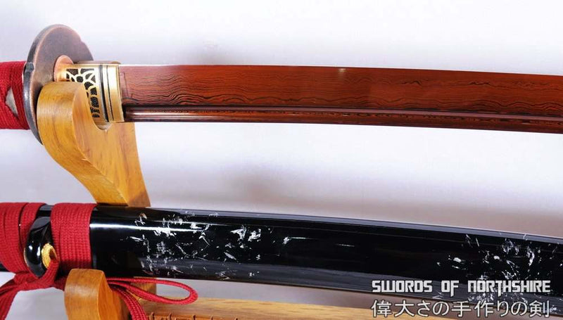 Hand Forged Red and Black Folded Steel Blade Samurai Wakizashi Sword